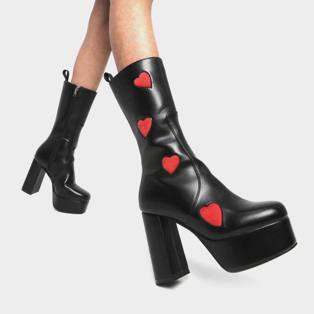 Dolls Kill x LaModa GAME OF LOVE PLATFORM CALF BOOTS black red size 7 women’s